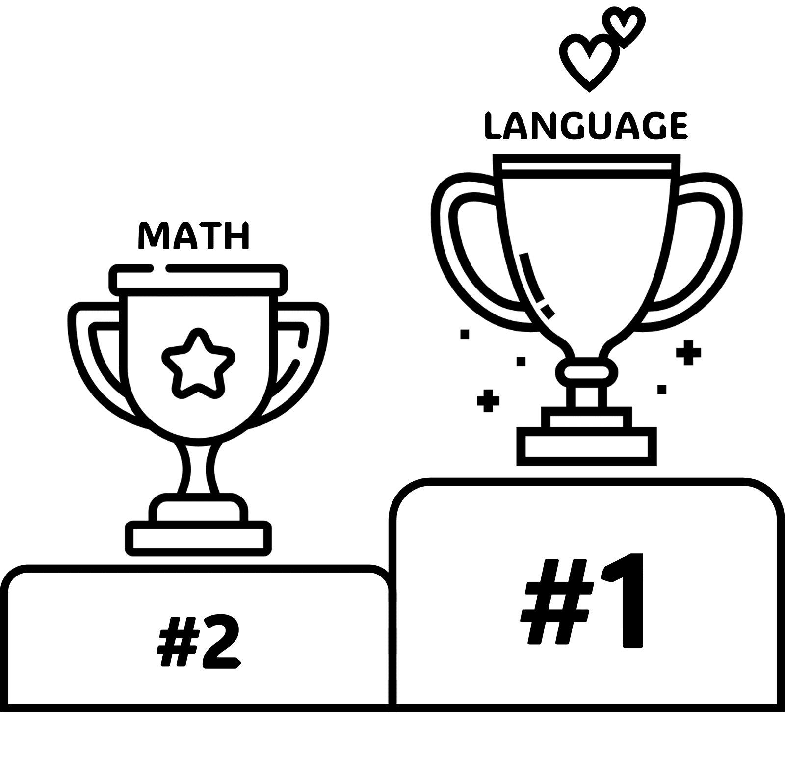 Illustration of a championship podium, with language on first place and math on second place